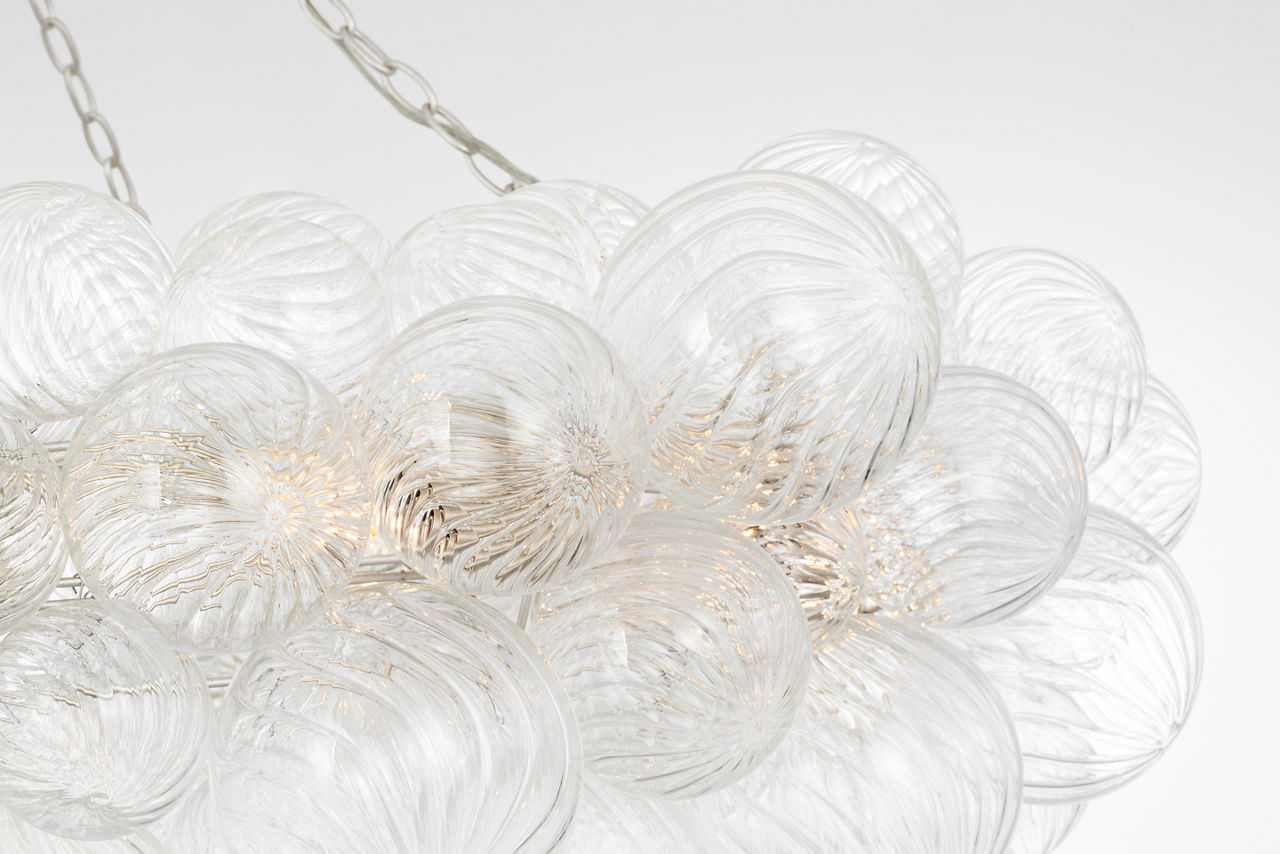 Talia 54" Ring Chandelier | Burnished Silver Leaf and Clear Swirled Glass