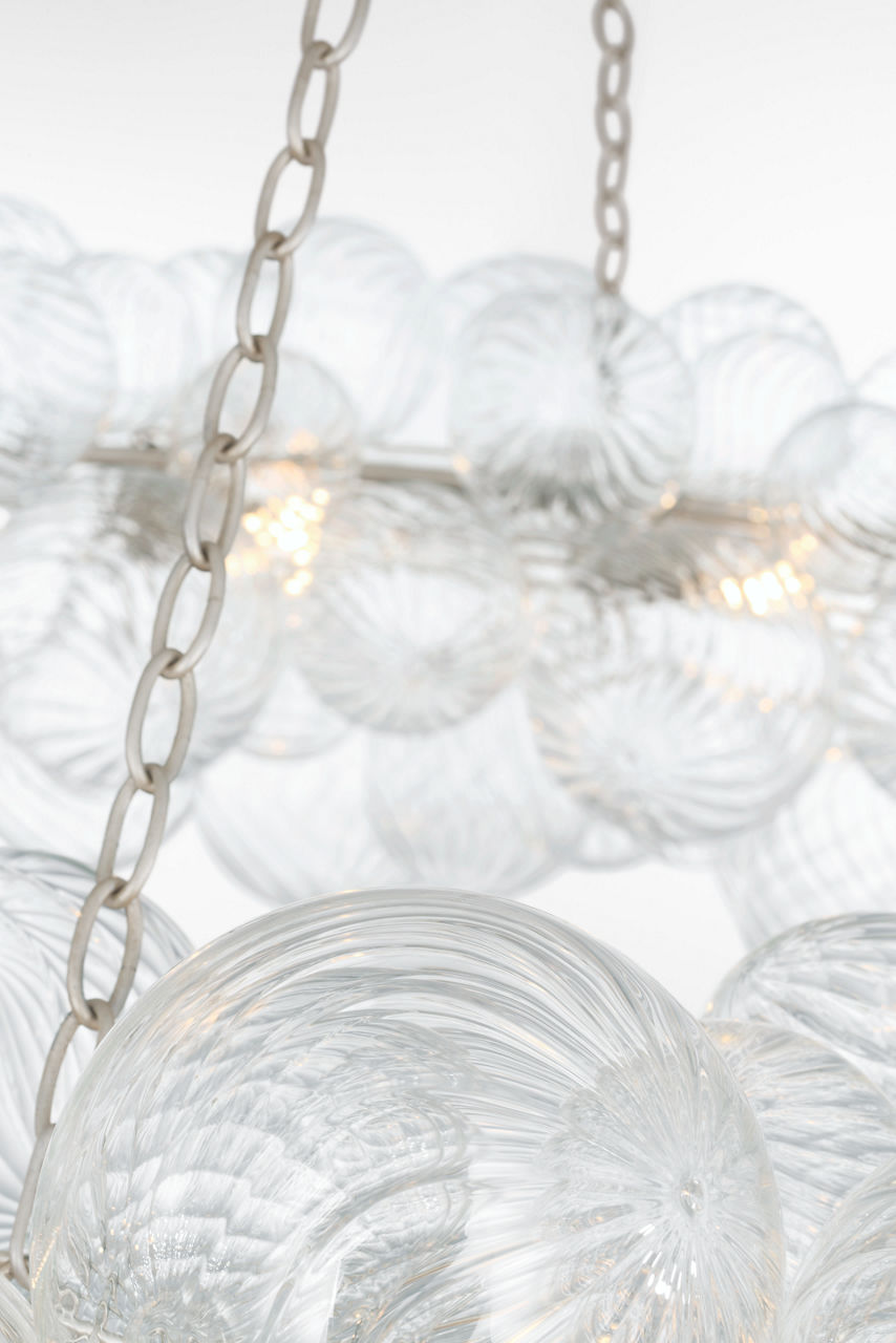 Talia 63" Ring Chandelier | Burnished Silver Leaf and Clear Swirled Glass