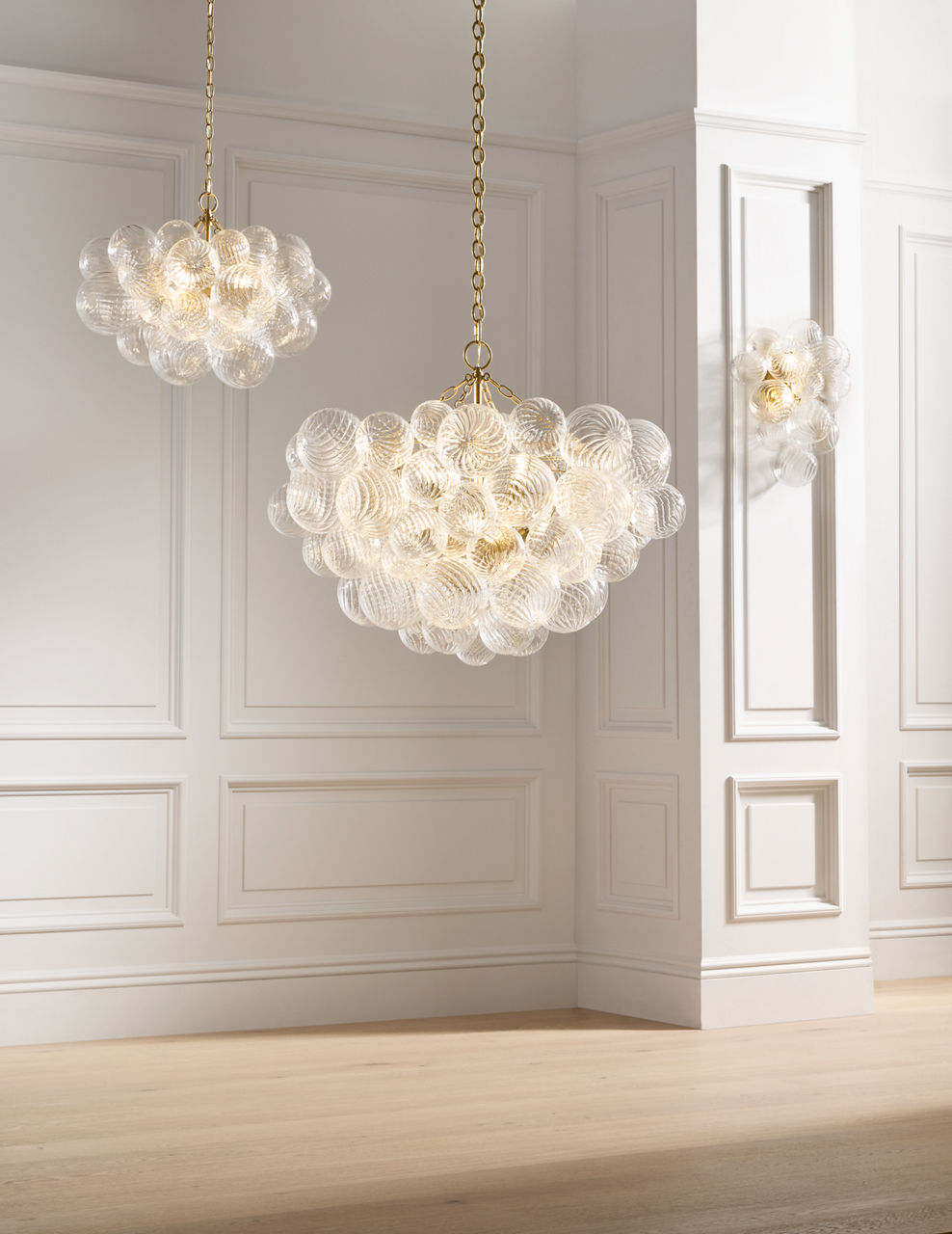 Talia Large Sconce | Burnished Silver Leaf | Clear Swirled Glass
