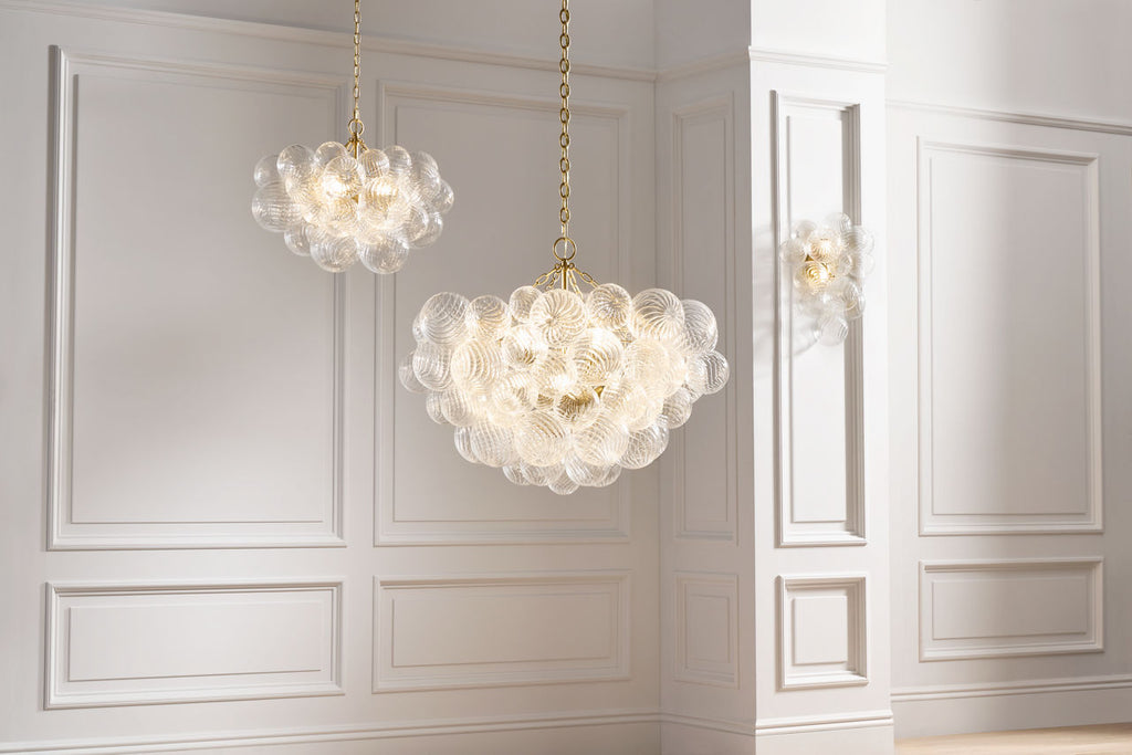 Talia Large Sconce | Burnished Silver Leaf | Clear Swirled Glass