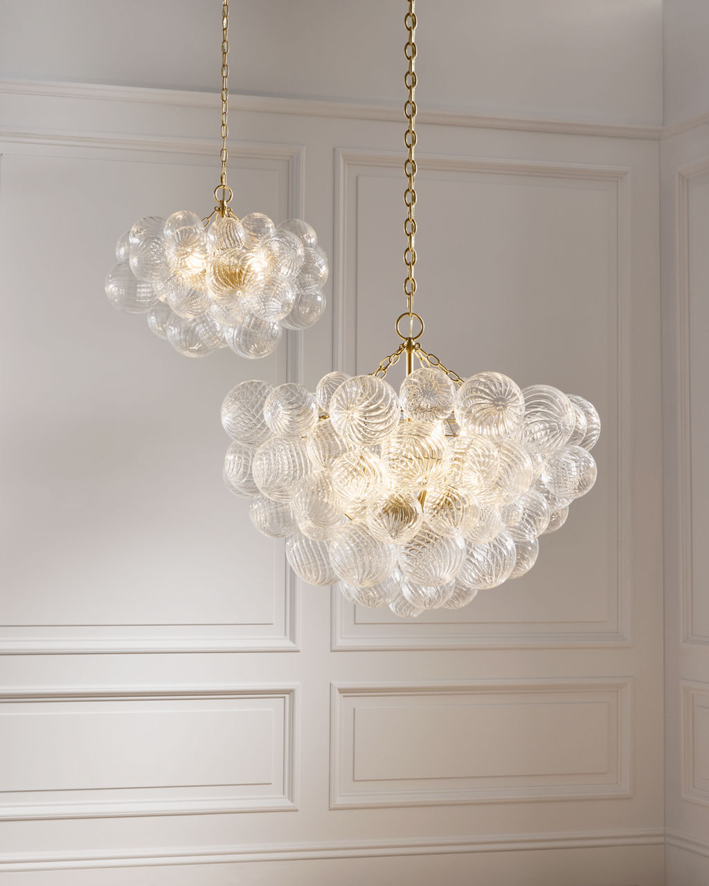 Talia Large Chandelier | Burnished Silver Leaf and Clear Swirled Glass