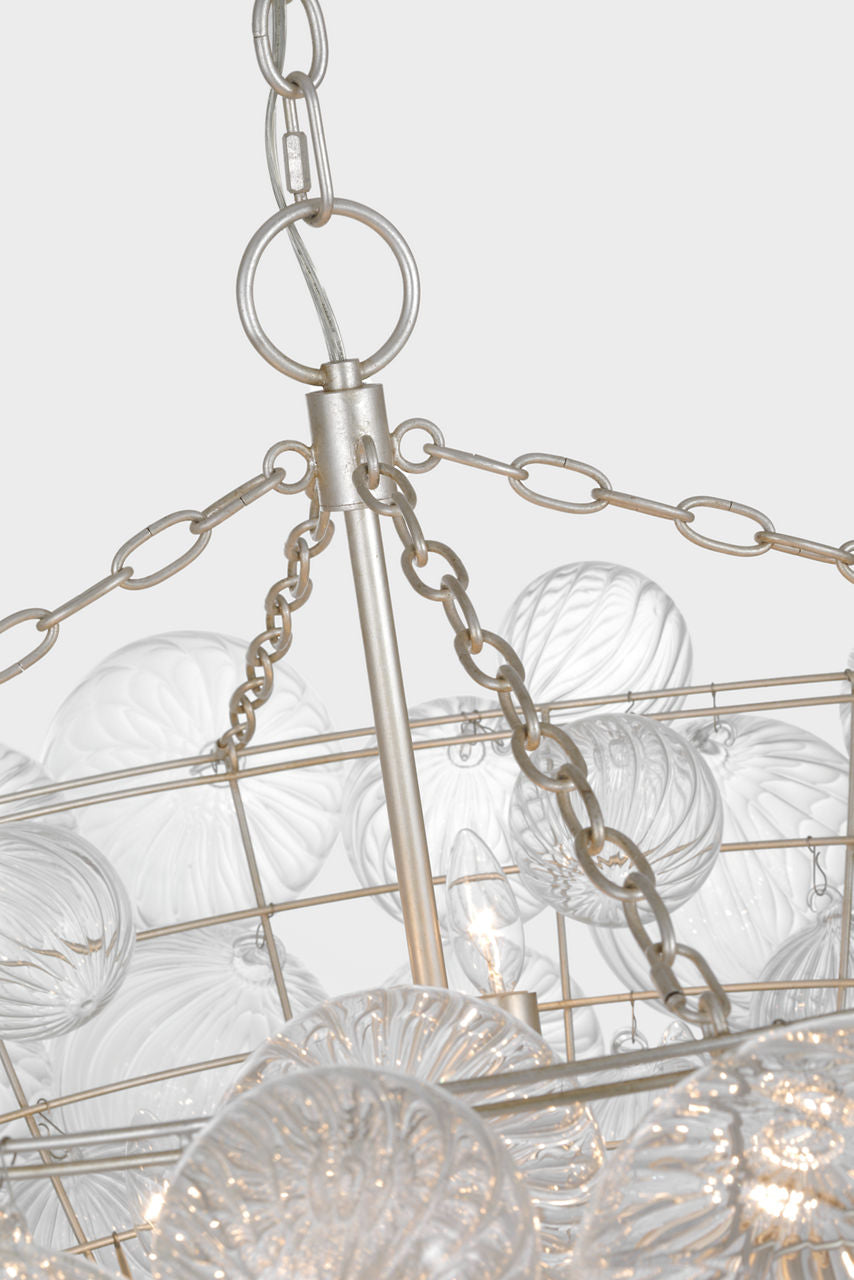 Talia 46" Chandelier | Burnished Silver Leaf and Clear Swirled Glass