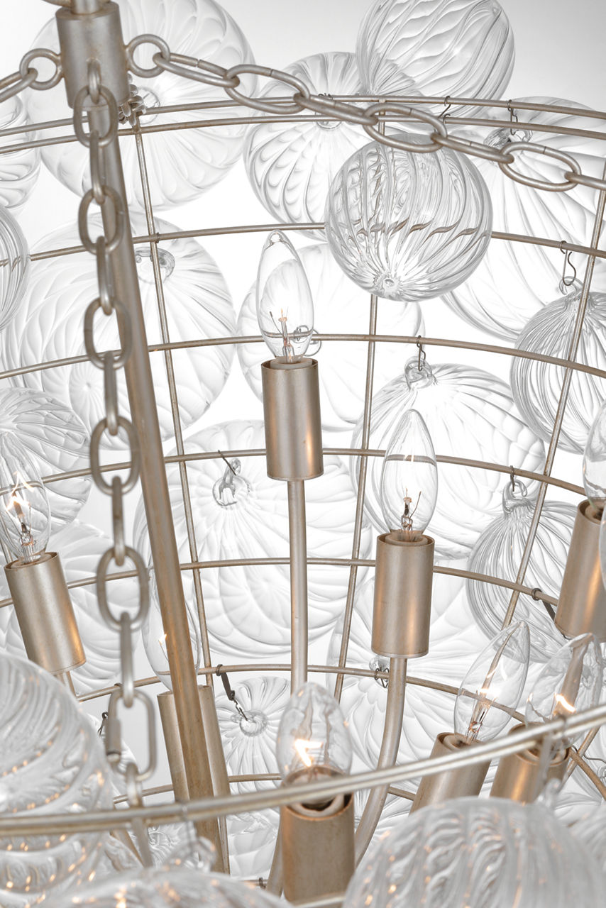 Talia 46" Chandelier | Burnished Silver Leaf and Clear Swirled Glass