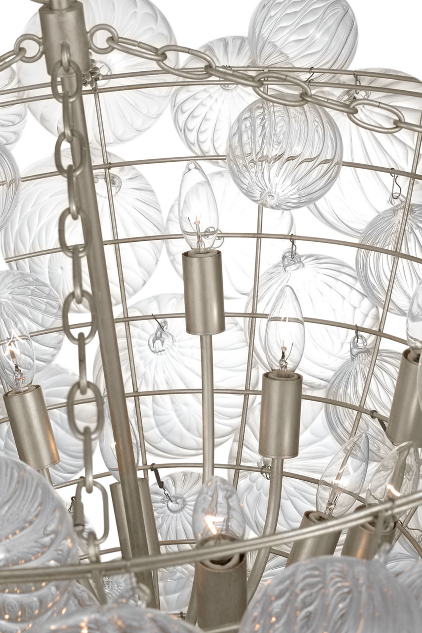 Talia 46" Chandelier | Burnished Silver Leaf and Clear Swirled Glass