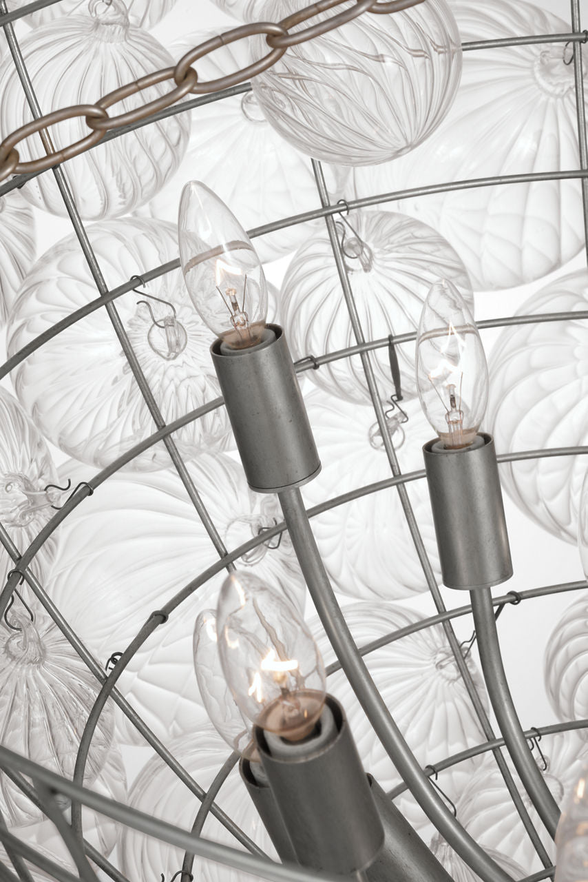 Talia 46" Chandelier | Burnished Silver Leaf and Clear Swirled Glass
