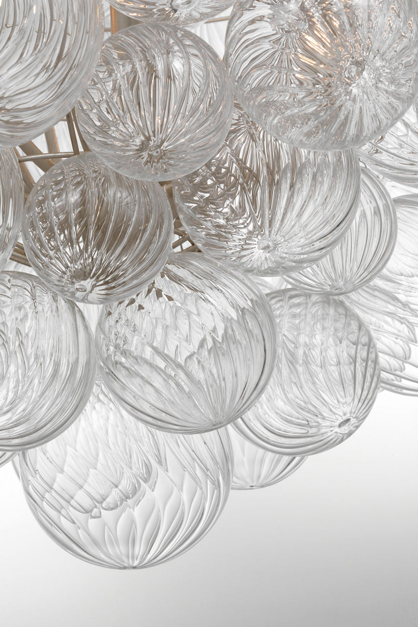 Talia 46" Chandelier | Burnished Silver Leaf and Clear Swirled Glass