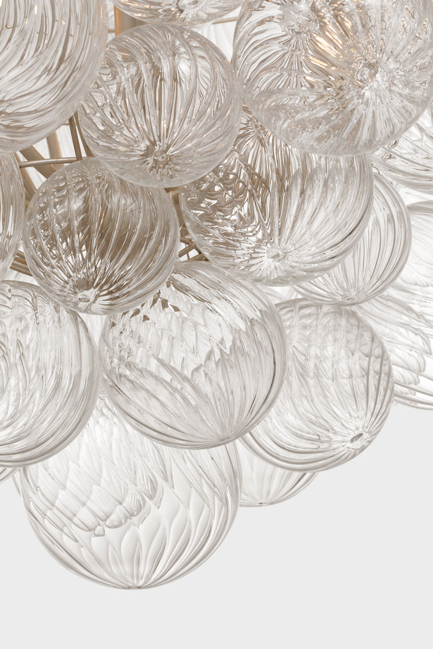 Talia 46" Chandelier | Burnished Silver Leaf and Clear Swirled Glass