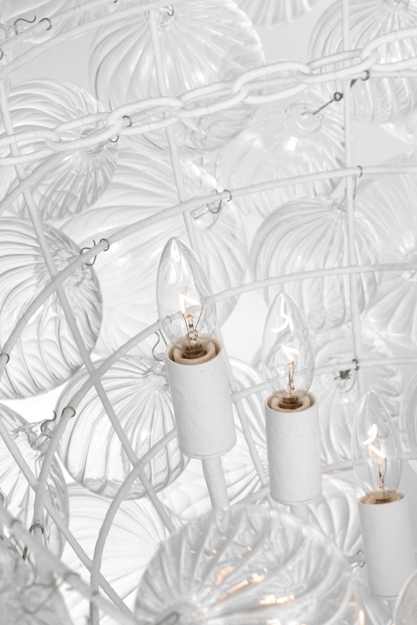 Talia 46" Chandelier | Plaster White and Clear Swirled Glass