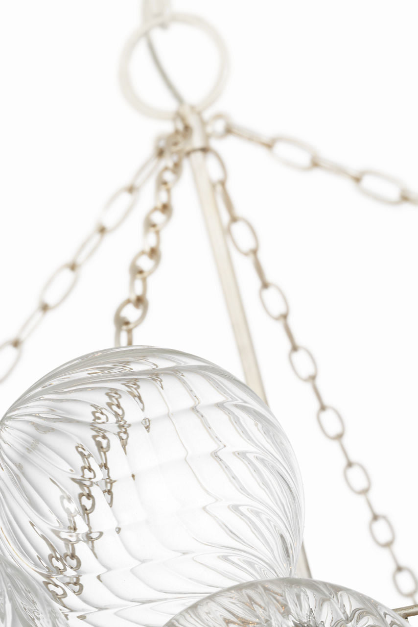 Talia 56" Chandelier | Burnished Silver Leaf and Clear Swirled Glass