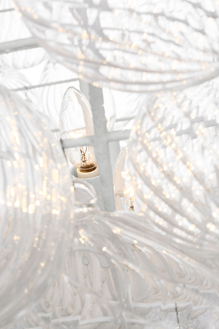 Talia 56" Chandelier | Plaster White and Clear Swirled Glass