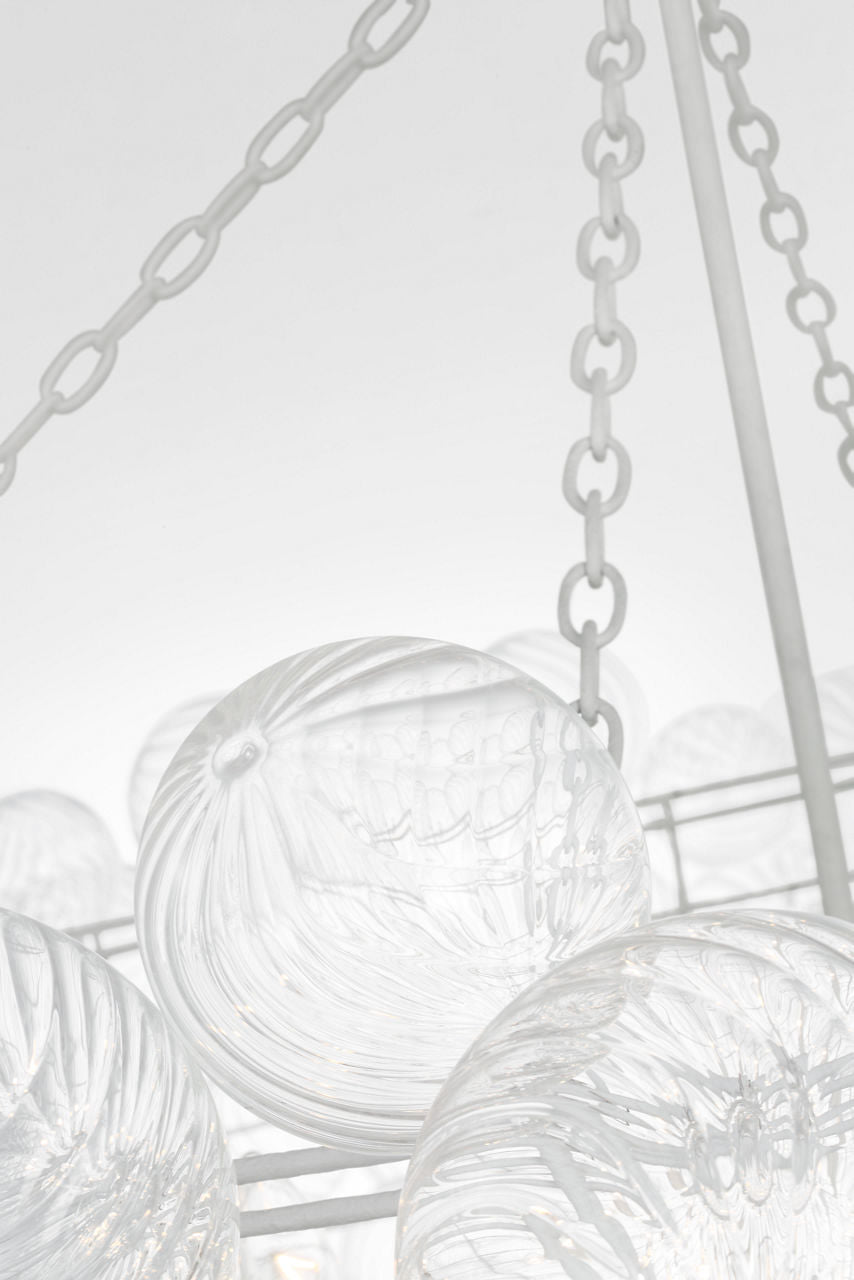 Talia 66" Chandelier | Plaster White and Clear Swirled Glass