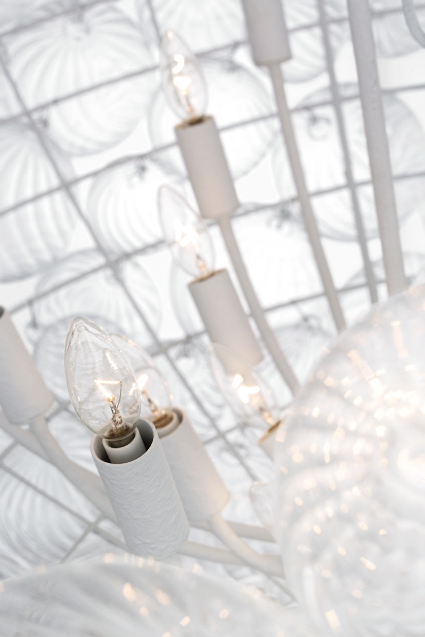 Talia 66" Chandelier | Plaster White and Clear Swirled Glass