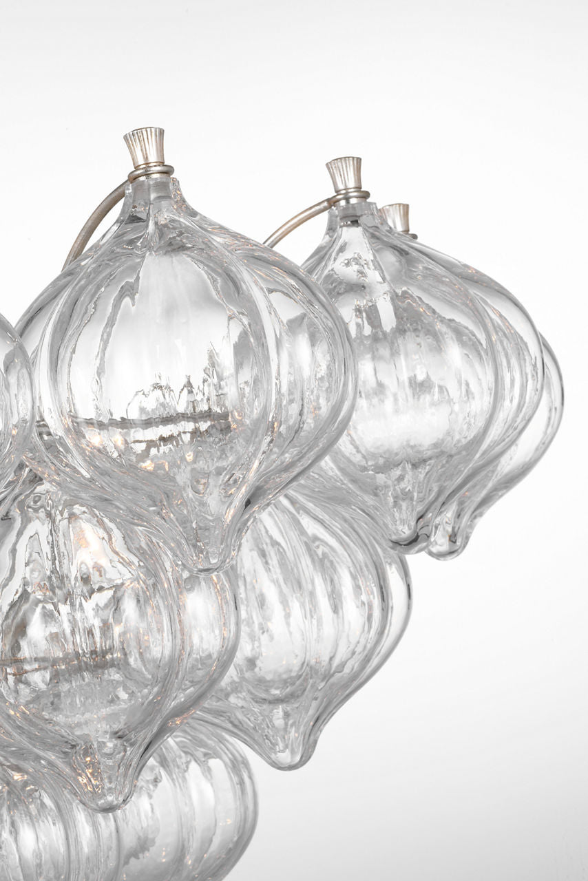 Caselli 36" Basket Chandelier | Burnished Silver Leaf | Clear Glass