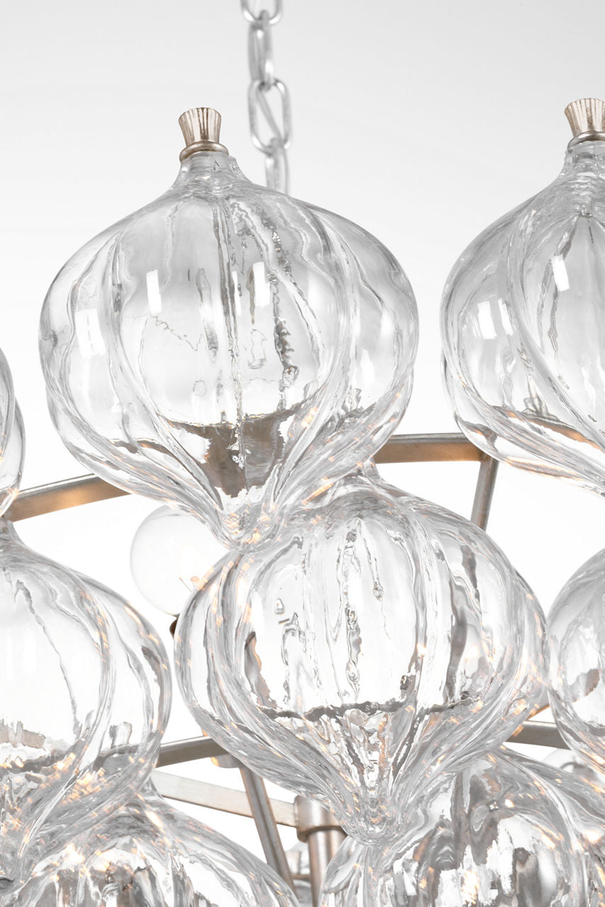 Caselli 36" Basket Chandelier | Burnished Silver Leaf | Clear Glass