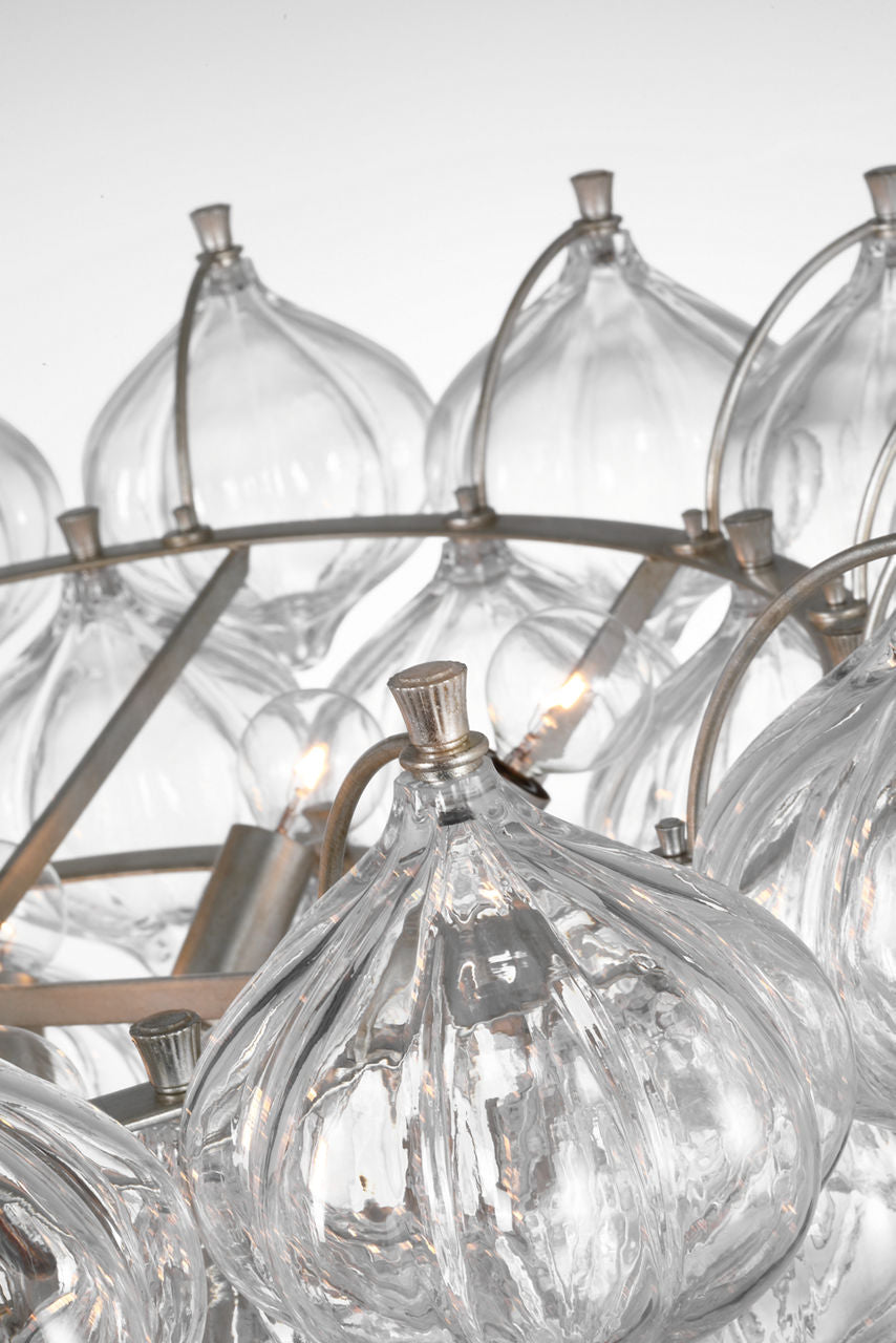 Caselli 36" Basket Chandelier | Burnished Silver Leaf | Clear Glass