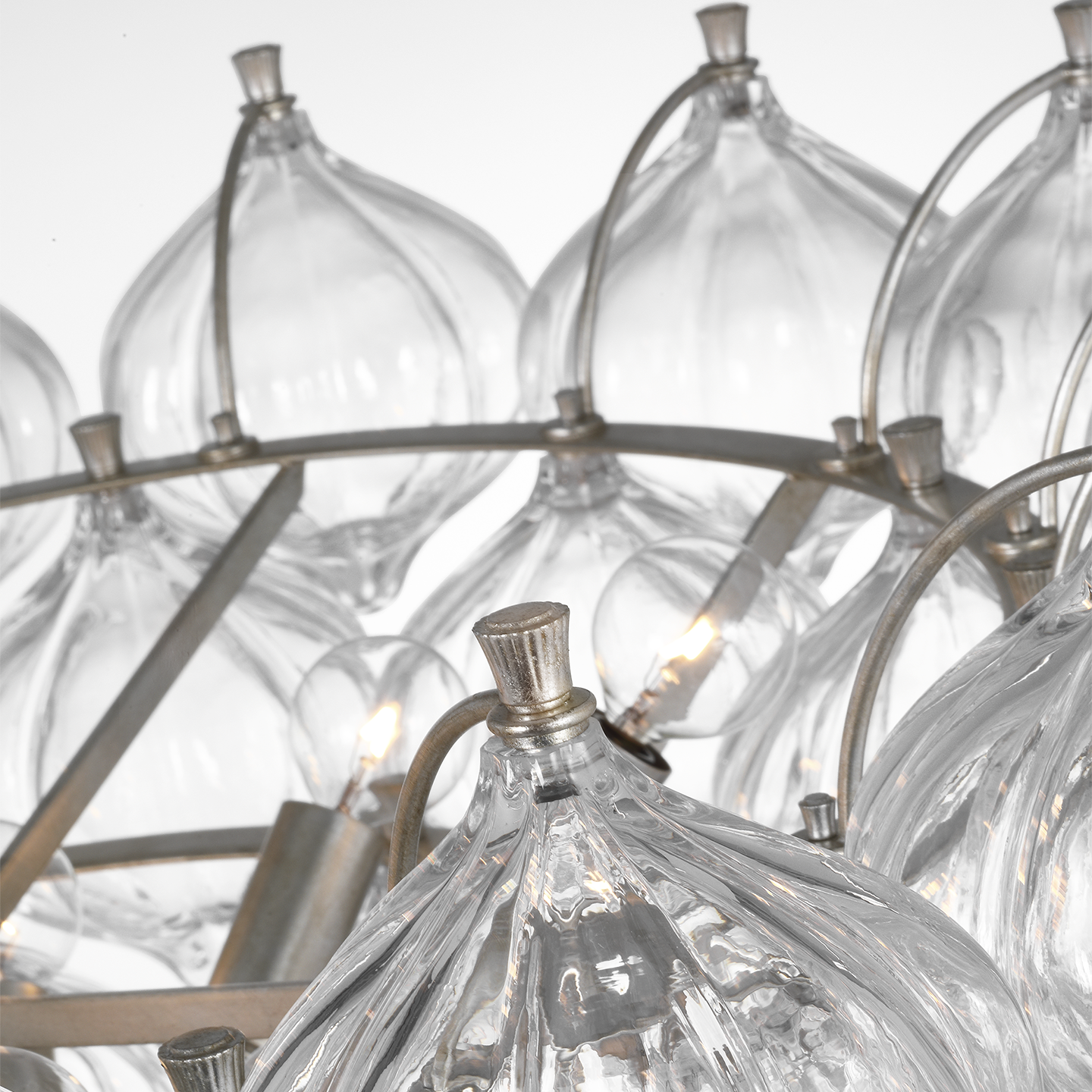 Caselli 36" Basket Chandelier | Burnished Silver Leaf | Clear Glass