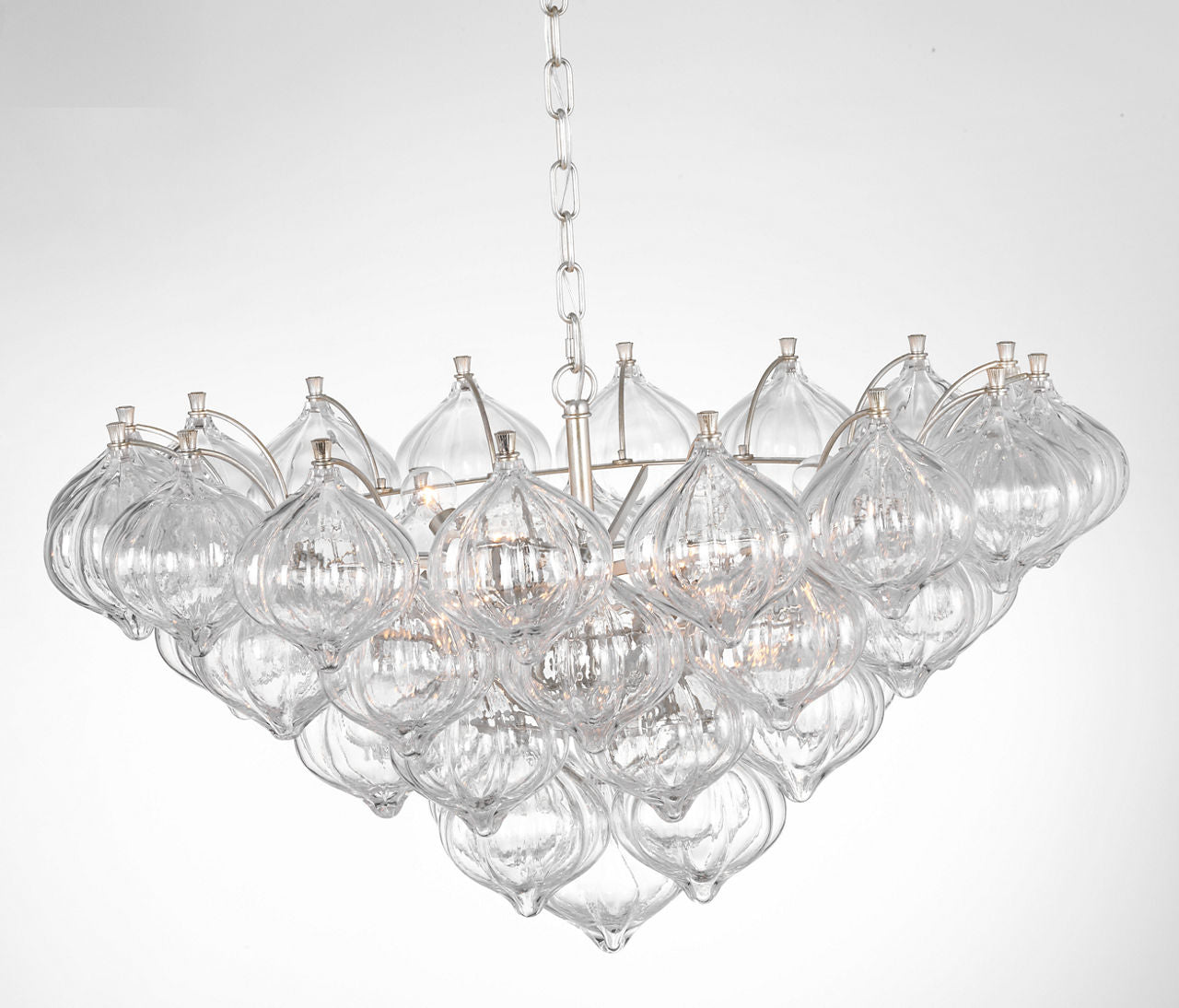 Caselli 36" Basket Chandelier | Burnished Silver Leaf | Clear Glass