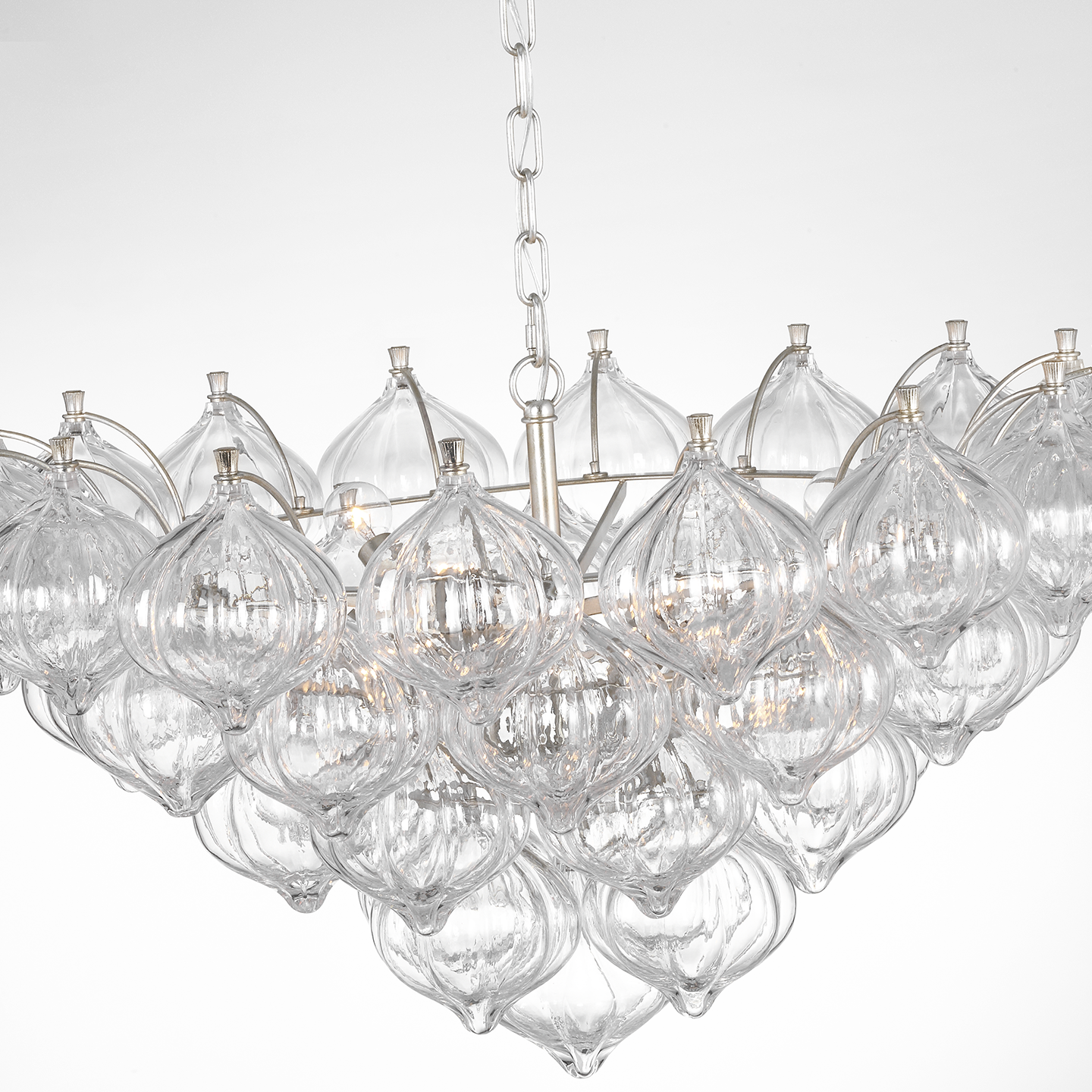 Caselli 36" Basket Chandelier | Burnished Silver Leaf | Clear Glass