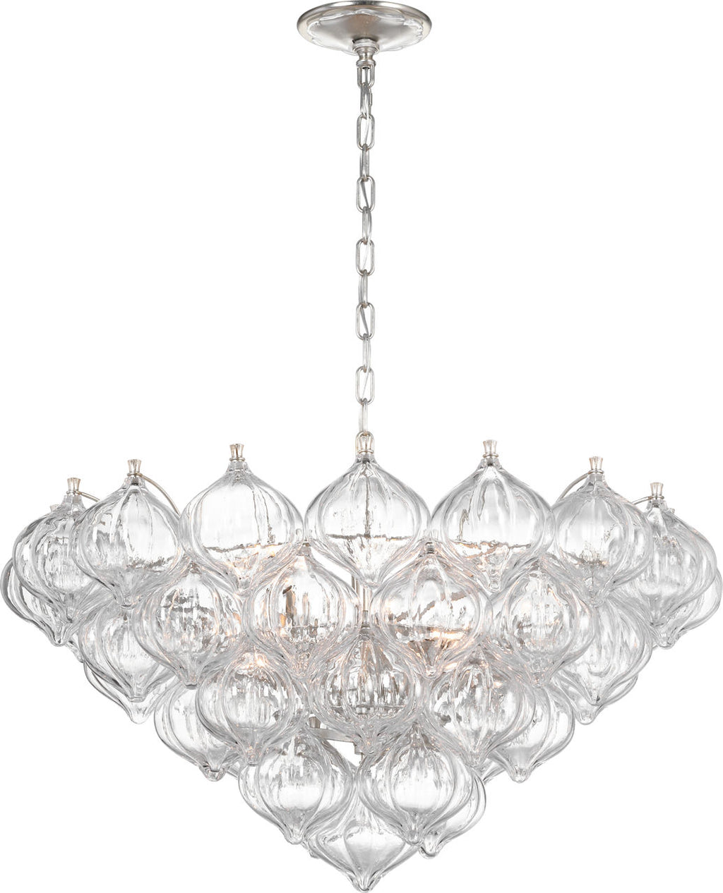 Caselli 36" Basket Chandelier | Burnished Silver Leaf | Clear Glass