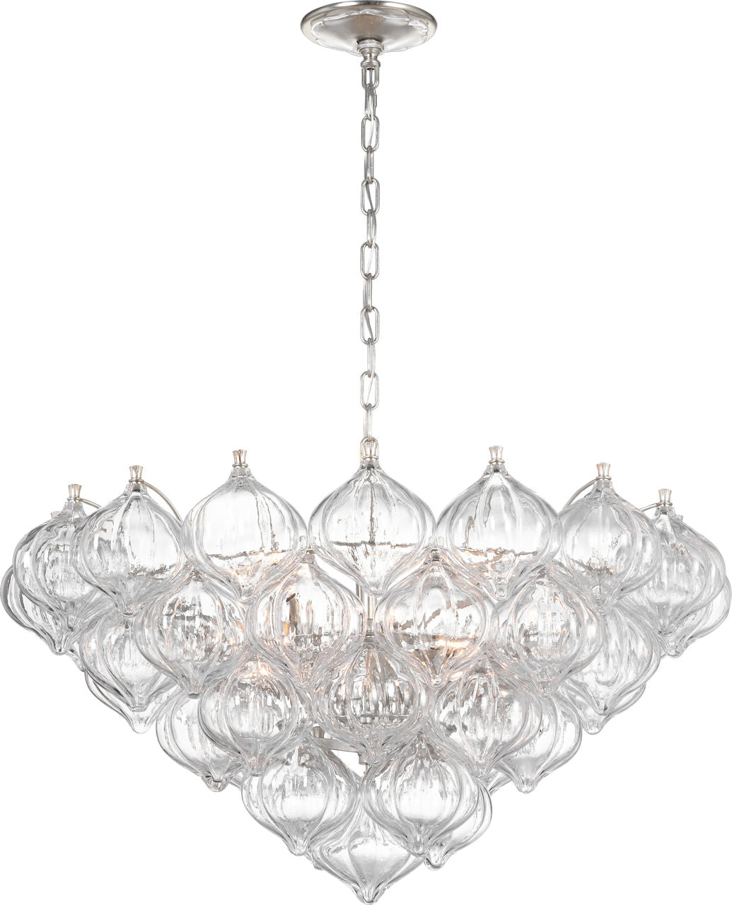 Caselli 36" Basket Chandelier | Burnished Silver Leaf | Clear Glass