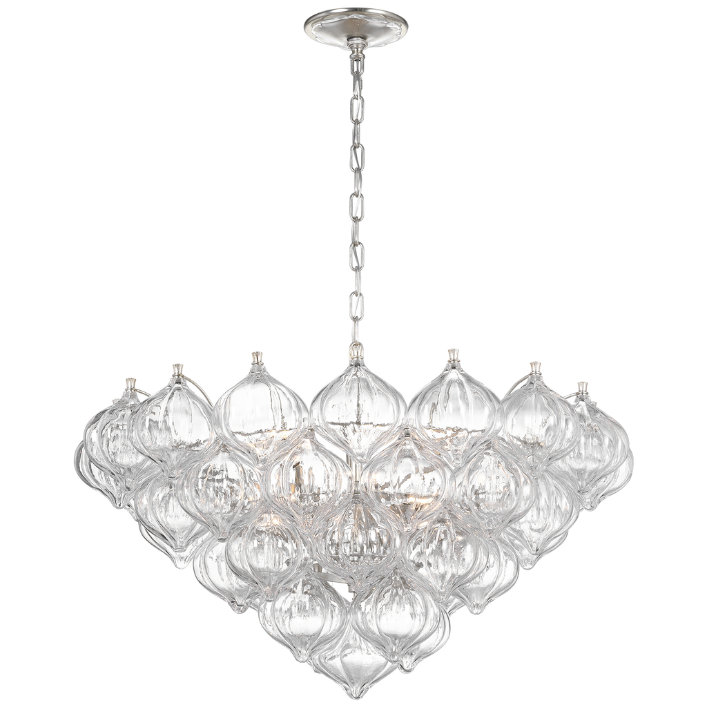 Caselli 36" Basket Chandelier | Burnished Silver Leaf | Clear Glass