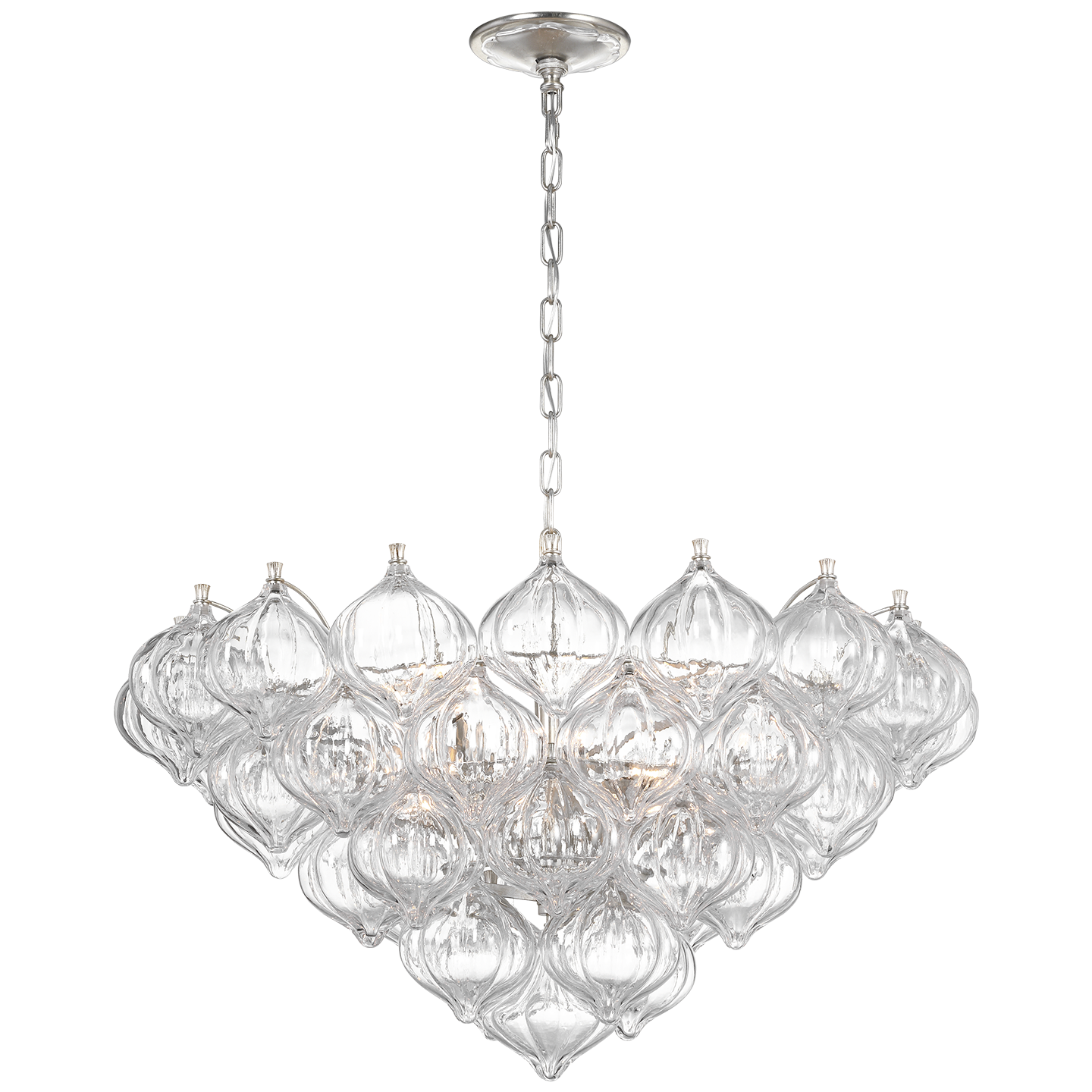 Caselli 36" Basket Chandelier | Burnished Silver Leaf | Clear Glass