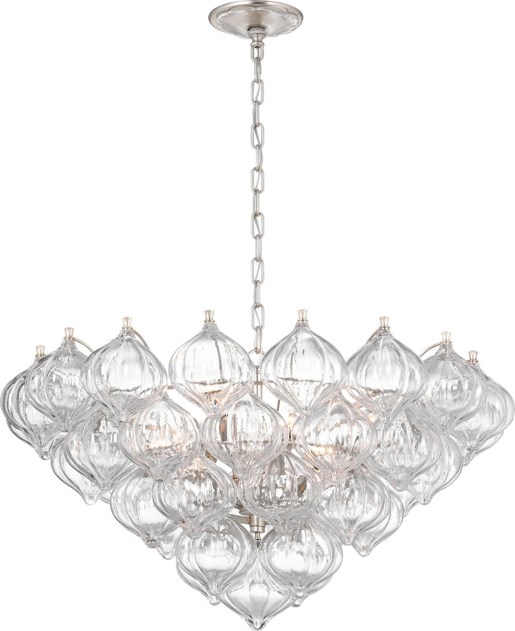 Caselli 36" Basket Chandelier | Burnished Silver Leaf | Clear Glass