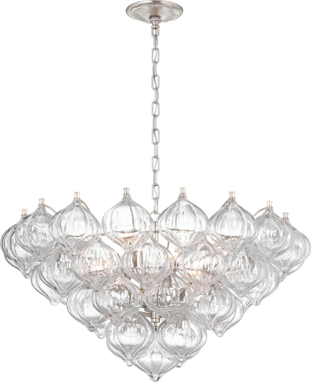 Caselli 36" Basket Chandelier | Burnished Silver Leaf | Clear Glass