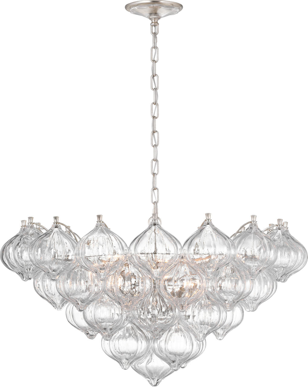 Caselli 36" Basket Chandelier | Burnished Silver Leaf | Clear Glass
