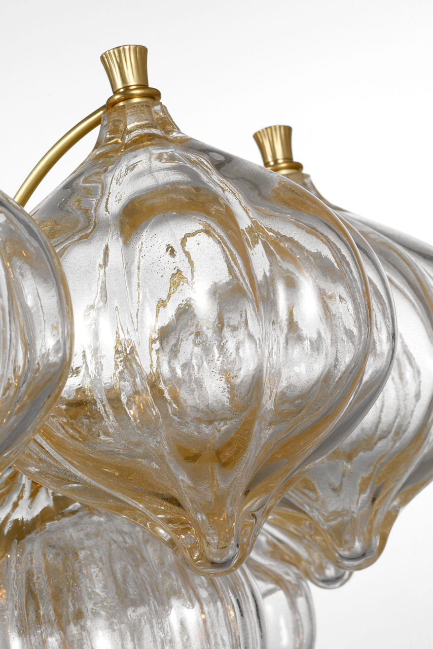 Caselli 36" Basket Chandelier | Hand-Rubbed Antique Brass | Gold Fleck Glass
