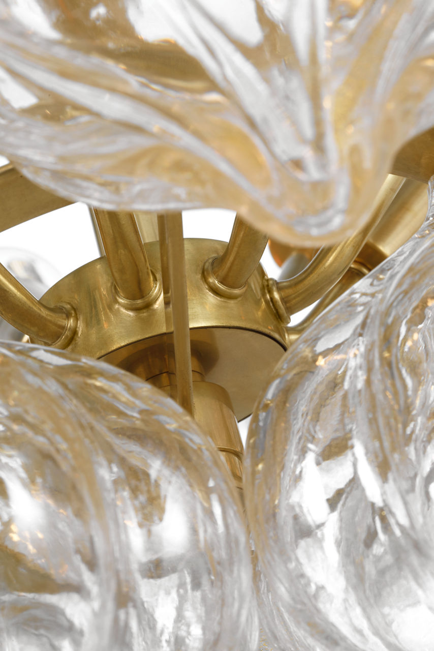 Caselli 36" Basket Chandelier | Hand-Rubbed Antique Brass | Gold Fleck Glass