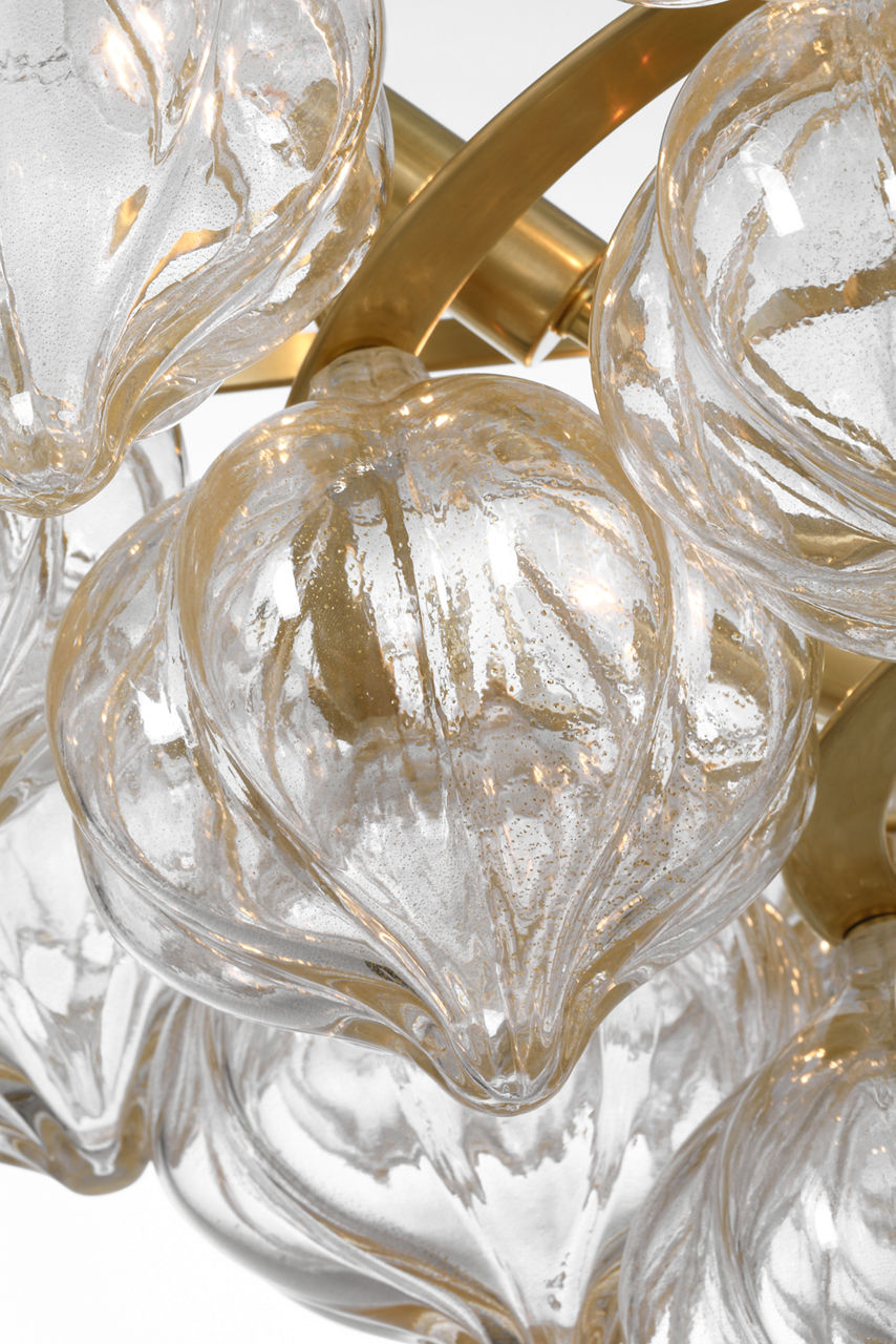 Caselli 36" Basket Chandelier | Hand-Rubbed Antique Brass | Gold Fleck Glass