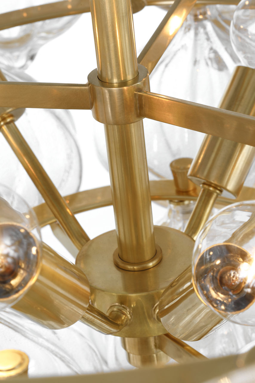 Caselli 36" Basket Chandelier | Hand-Rubbed Antique Brass | Gold Fleck Glass