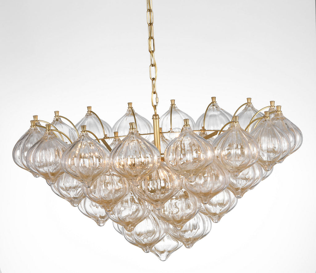 Caselli 36" Basket Chandelier | Hand-Rubbed Antique Brass | Gold Fleck Glass