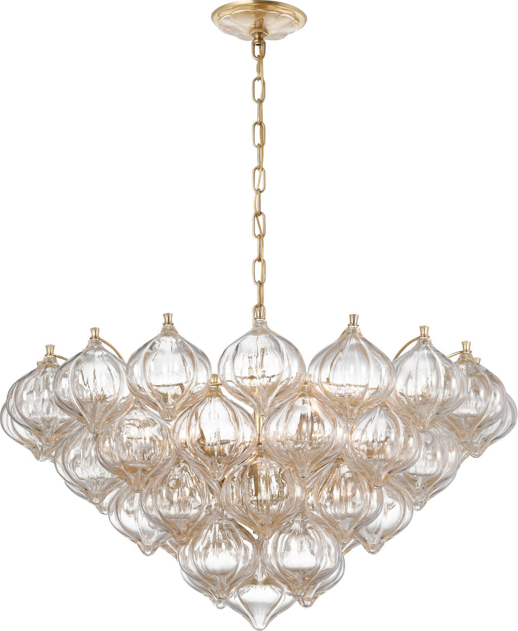 Caselli 36" Basket Chandelier | Hand-Rubbed Antique Brass | Gold Fleck Glass
