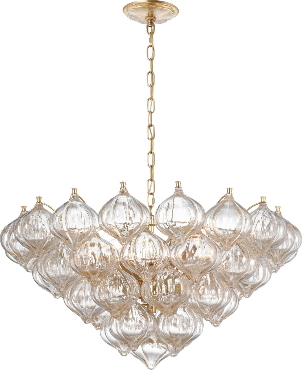 Caselli 36" Basket Chandelier | Hand-Rubbed Antique Brass | Gold Fleck Glass