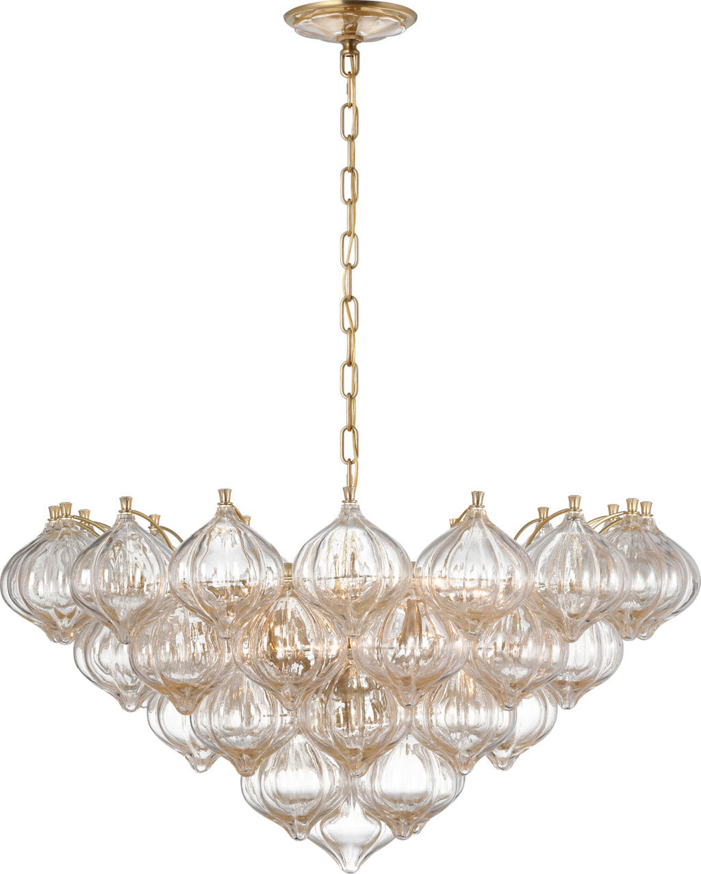 Caselli 36" Basket Chandelier | Hand-Rubbed Antique Brass | Gold Fleck Glass