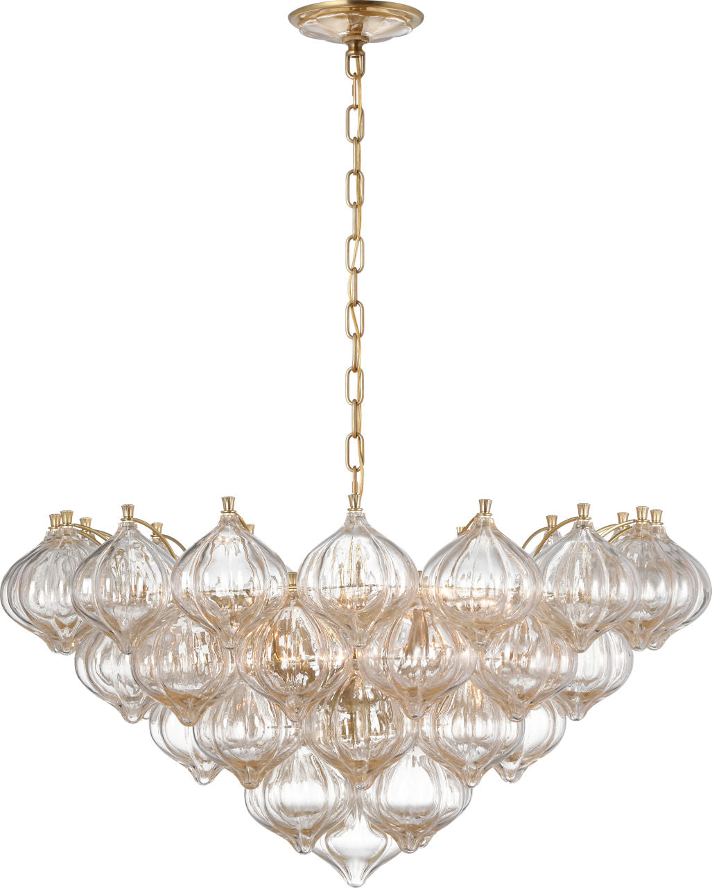 Caselli 36" Basket Chandelier | Hand-Rubbed Antique Brass | Gold Fleck Glass