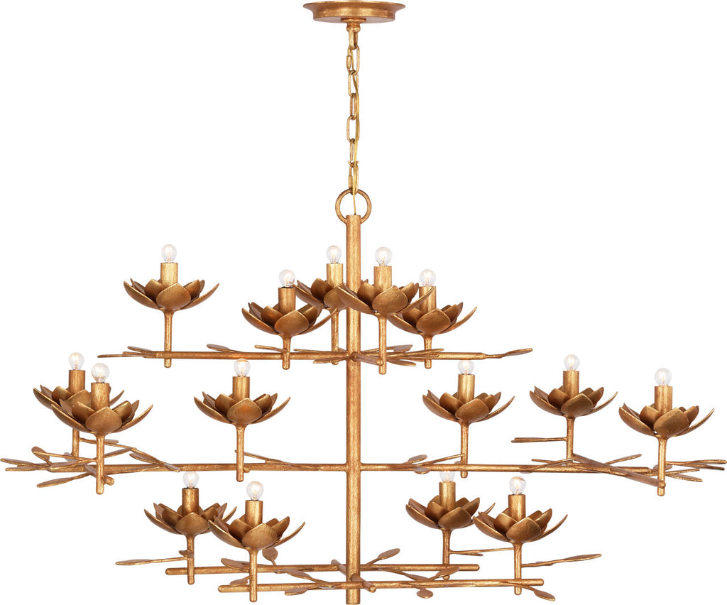 Clementine 48" Low Wide Tiered Chandelier | Antique Gold Leaf