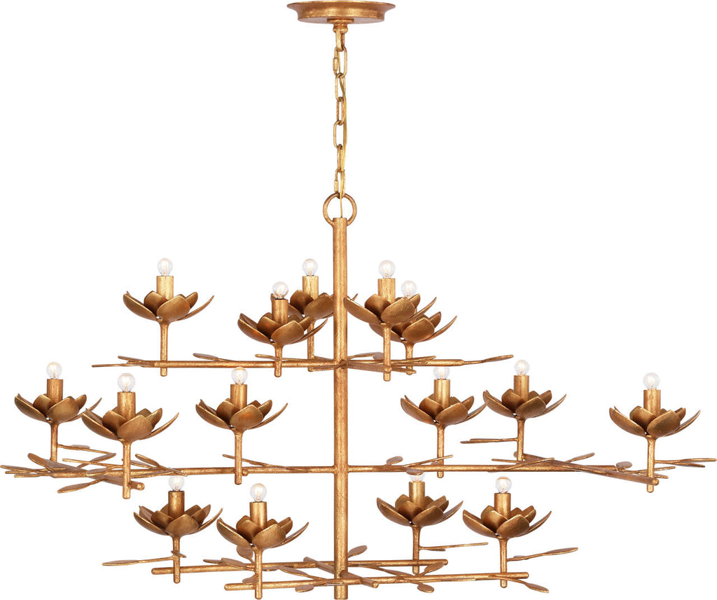 Clementine 48" Low Wide Tiered Chandelier | Antique Gold Leaf