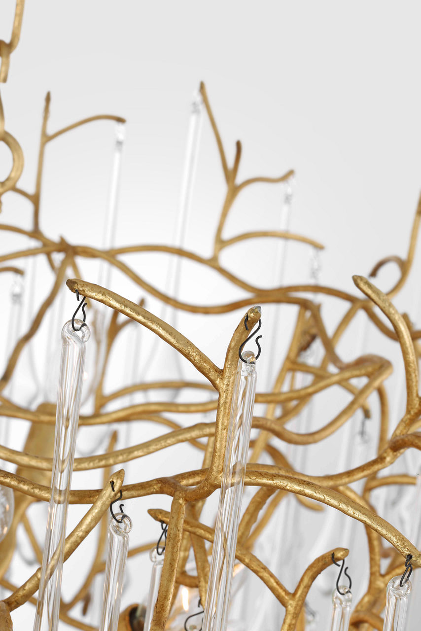 Rayne 31" Chandelier | Gilded Iron | Clear Glass