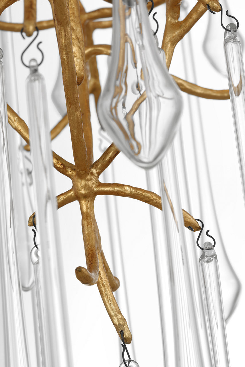 Rayne 34" Entry Chandelier | Gilded Iron | Clear Glass