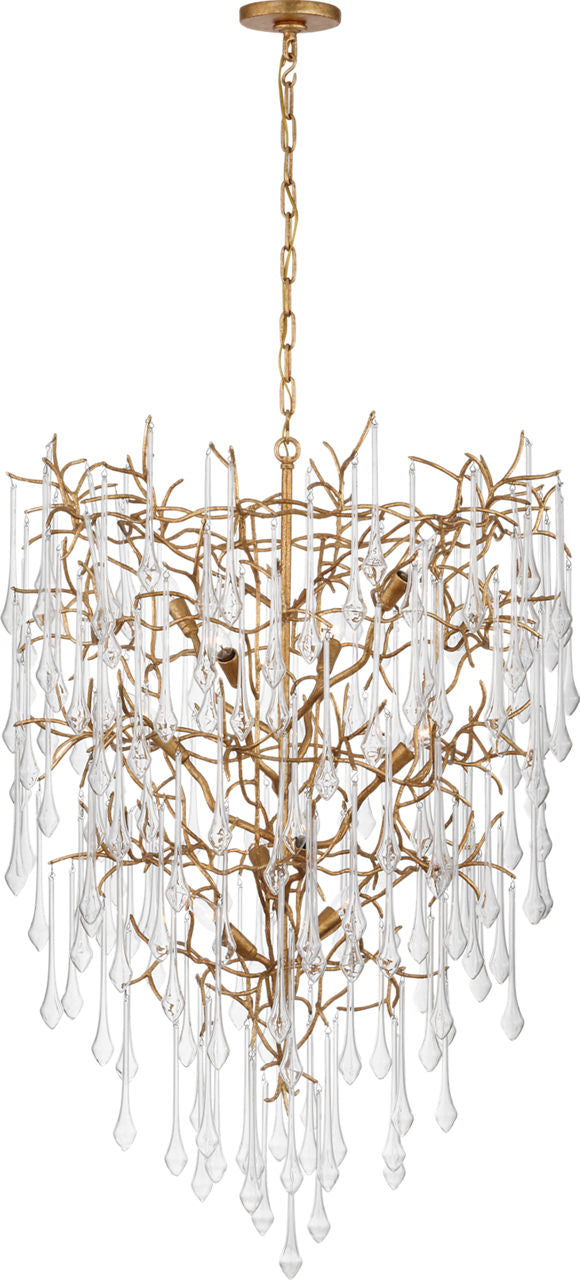 Rayne 34" Entry Chandelier | Gilded Iron | Clear Glass