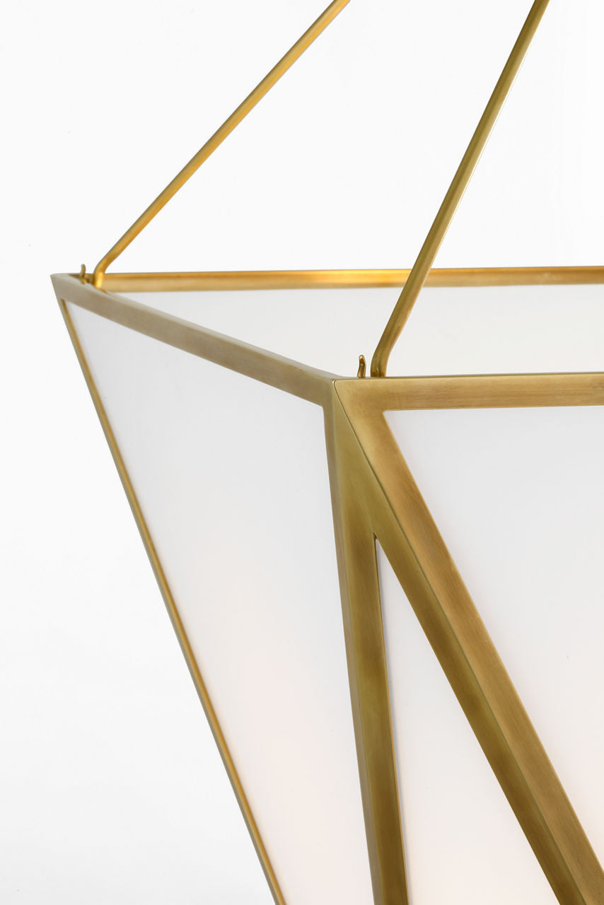 Lorino 17" Tapered Lantern | Hand-Rubbed Antique Brass | White Glass
