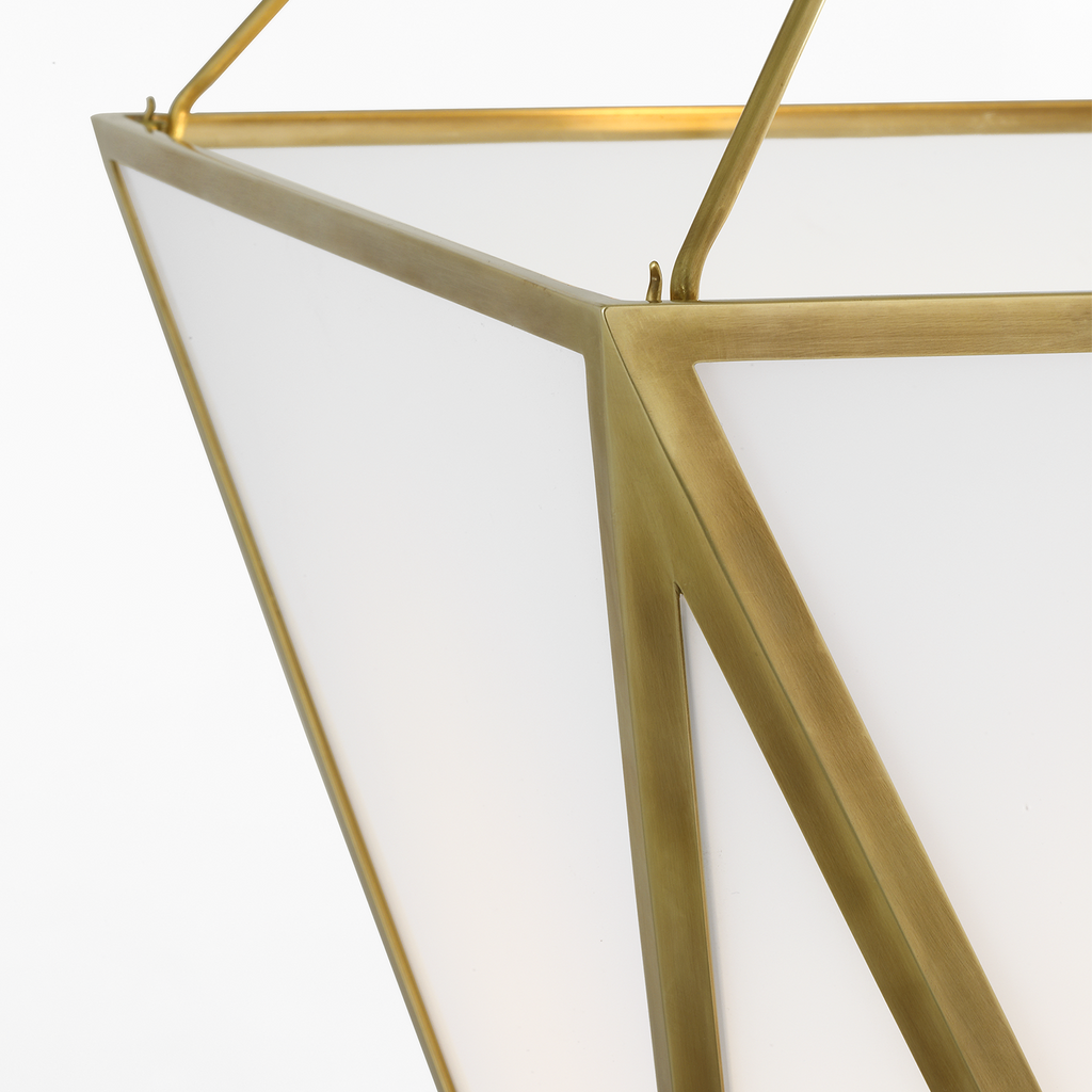 Lorino 17" Tapered Lantern | Hand-Rubbed Antique Brass | White Glass