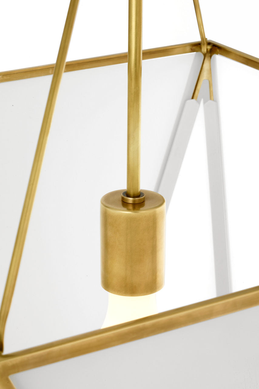 Lorino 17" Tapered Lantern | Hand-Rubbed Antique Brass | White Glass