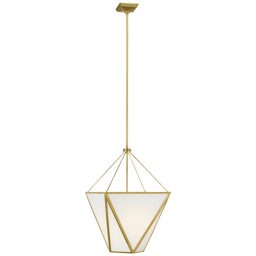 Lorino 17" Tapered Lantern | Hand-Rubbed Antique Brass | White Glass