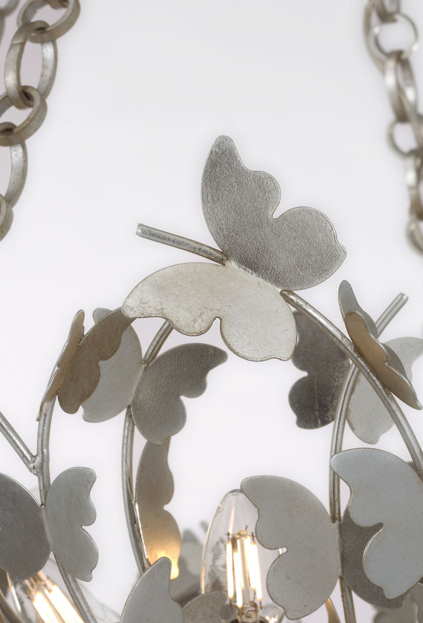 Farfalle 30" Basket Chandelier | Burnished Silver Leaf