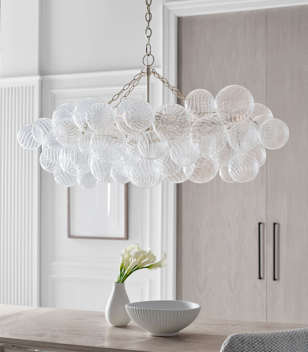 Talia Medium Linear Chandelier | Burnished Silver Leaf | Clear Swirled Glass