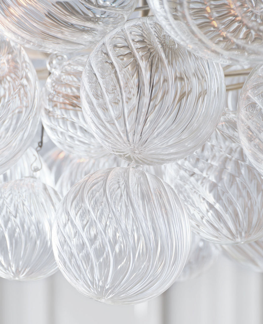 Talia Medium Linear Chandelier | Burnished Silver Leaf | Clear Swirled Glass